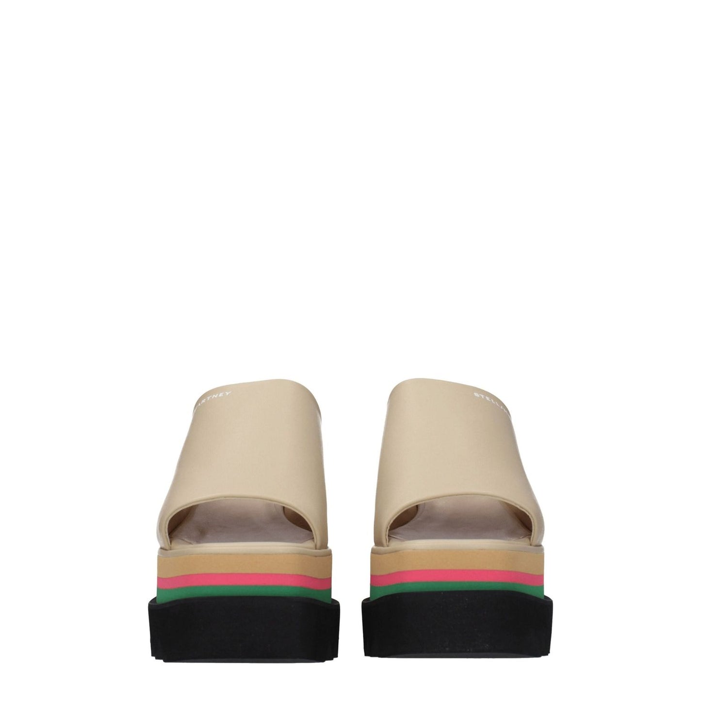 Back view of Stella McCartney Beige Leather Slippers showcasing wedge heel and eco leather design.