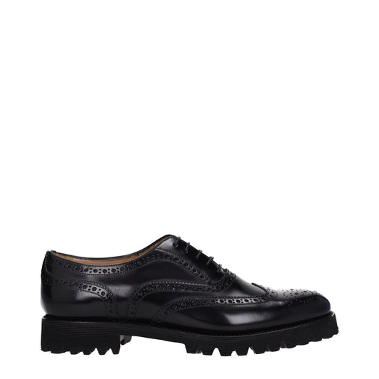 Church's Black Leather Oxfords And Derbies with vintage effect, featuring a lace-up design, round toe, and rubber sole.