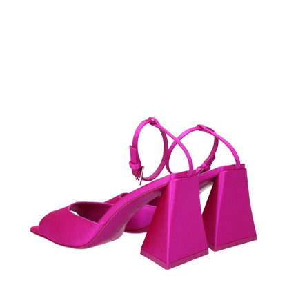 The Attico Pink Satin Stiletto Heel Sandals with buckle closure, open toe, mid heels, and leather sole, MPN S599V007008 in fuchsia.