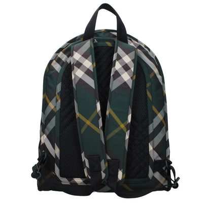 Back view of the Burberry Green Fabric Backpack showing adjustable straps and plaid pattern, MPN 8080679, large size with zip closure.