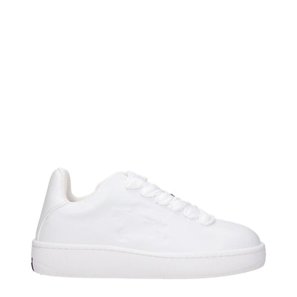 Burberry White Leather Low Top Sneakers with side logo, lace-up closure, and rubber sole, featuring a sporty glam style with round toe.