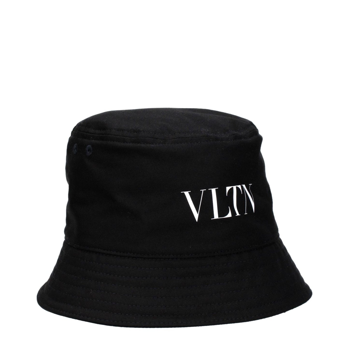 Valentino Garavani Black Cotton Bucket Hat with front VLTN logo, casual style, made of 98% cotton and 2% elastane, MPN: HGA11UXI0NI.