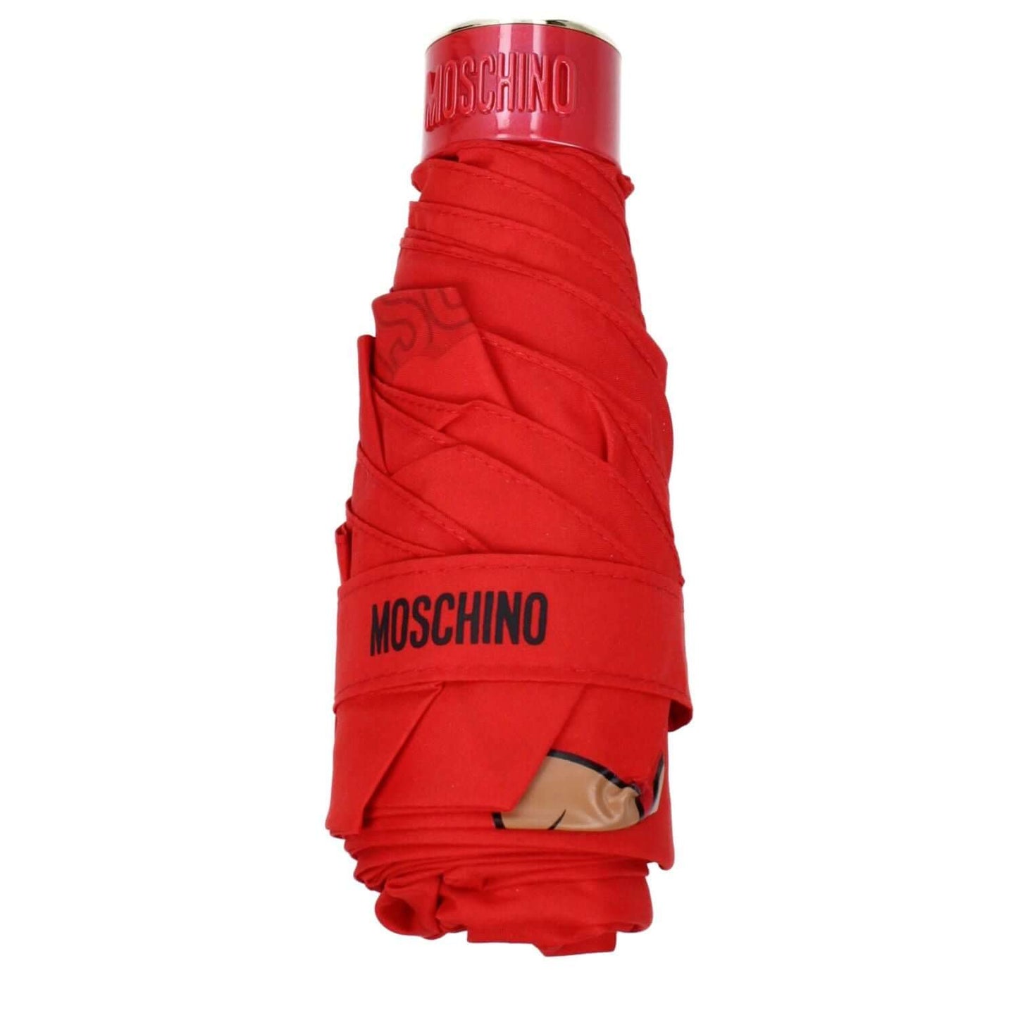 Moschino Red Polyester Umbrella with logo, casual style and clips closure, product code F81733, designed in bright red color.