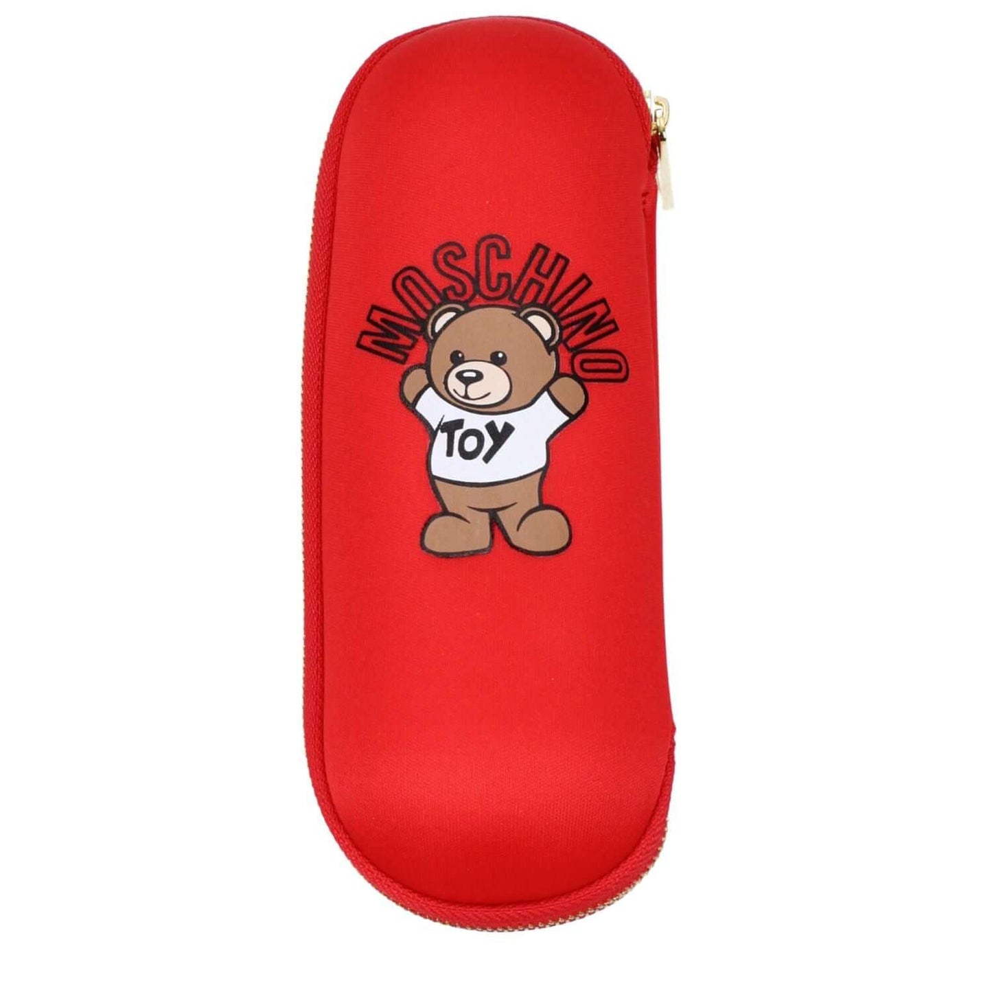 Moschino Red Polyester Umbrella case featuring bear graphic and logo design, casual style, clips closure, bright red color.