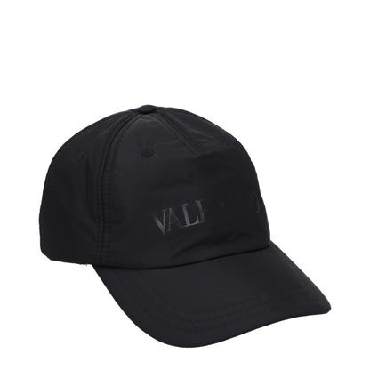 Valentino Garavani Black Polyamide Cap (Baseball Hat) with front logo and buckle closure.