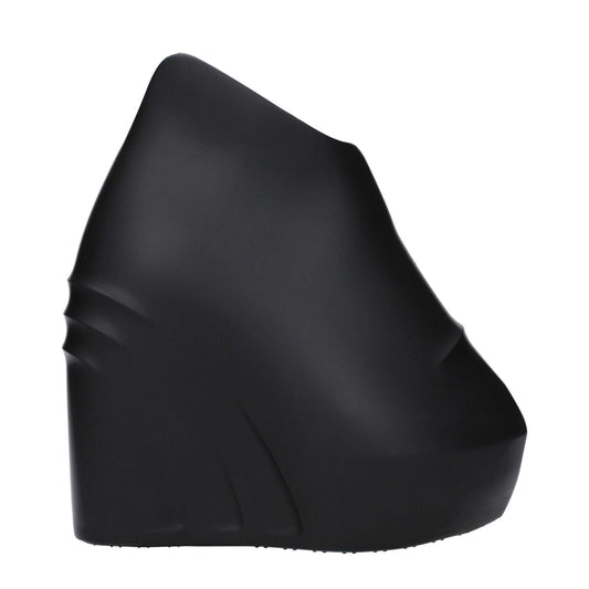 Givenchy Black Cotton Wedge Sandals with rubber sole and round toe, side view showing wedge height.