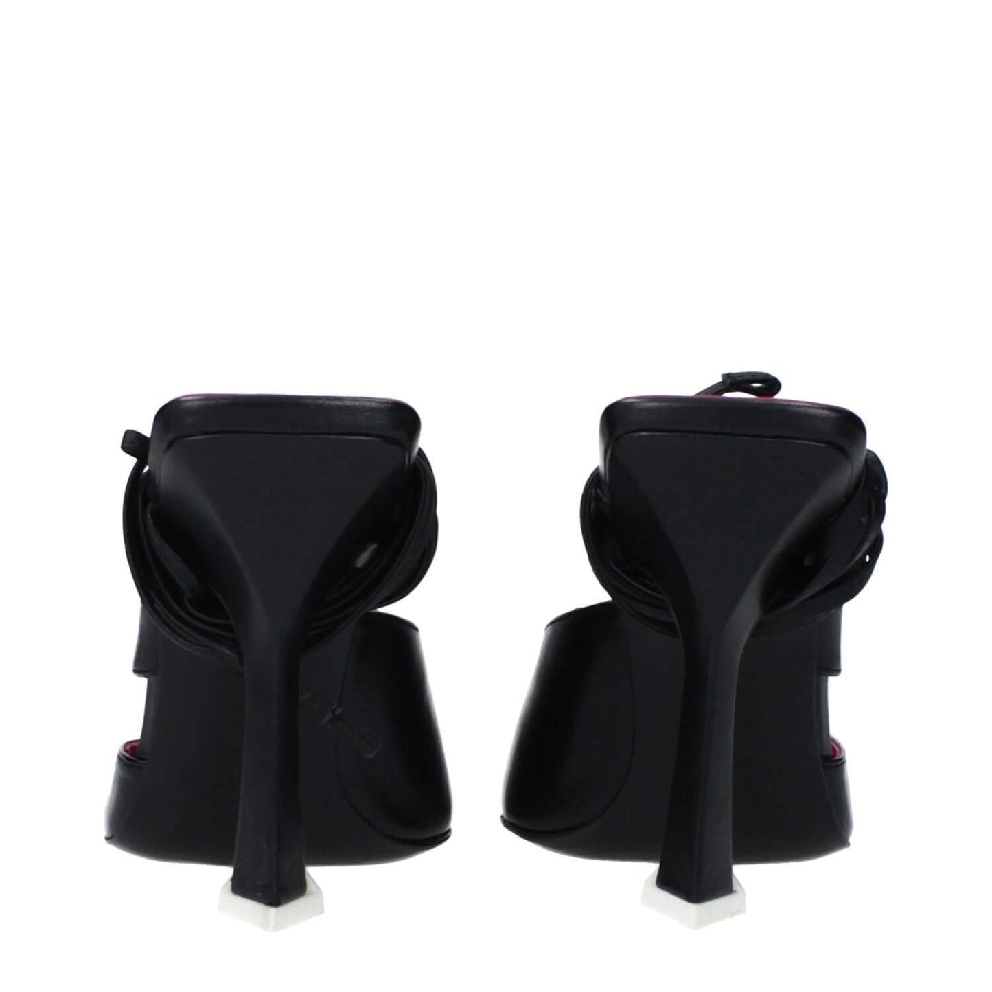 The Attico Black Leather Stiletto Heel Sandals with 10.5 cm high heels, lace-up closure, and pointy toe. MPN S318L001100.