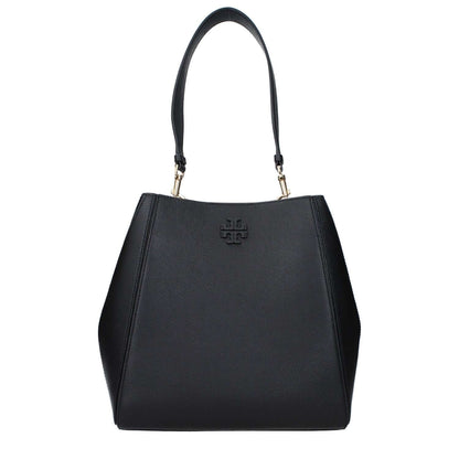 Tory Burch Black Leather Shoulder Bag with front logo, adjustable strap, and hook closure. Casual style, small size, 25 cm handle.