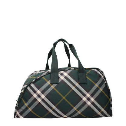 Burberry Green Fabric Luggage And Travel with check print, maxi size, zip closure, and silver details. Stylish casual fabric bag.