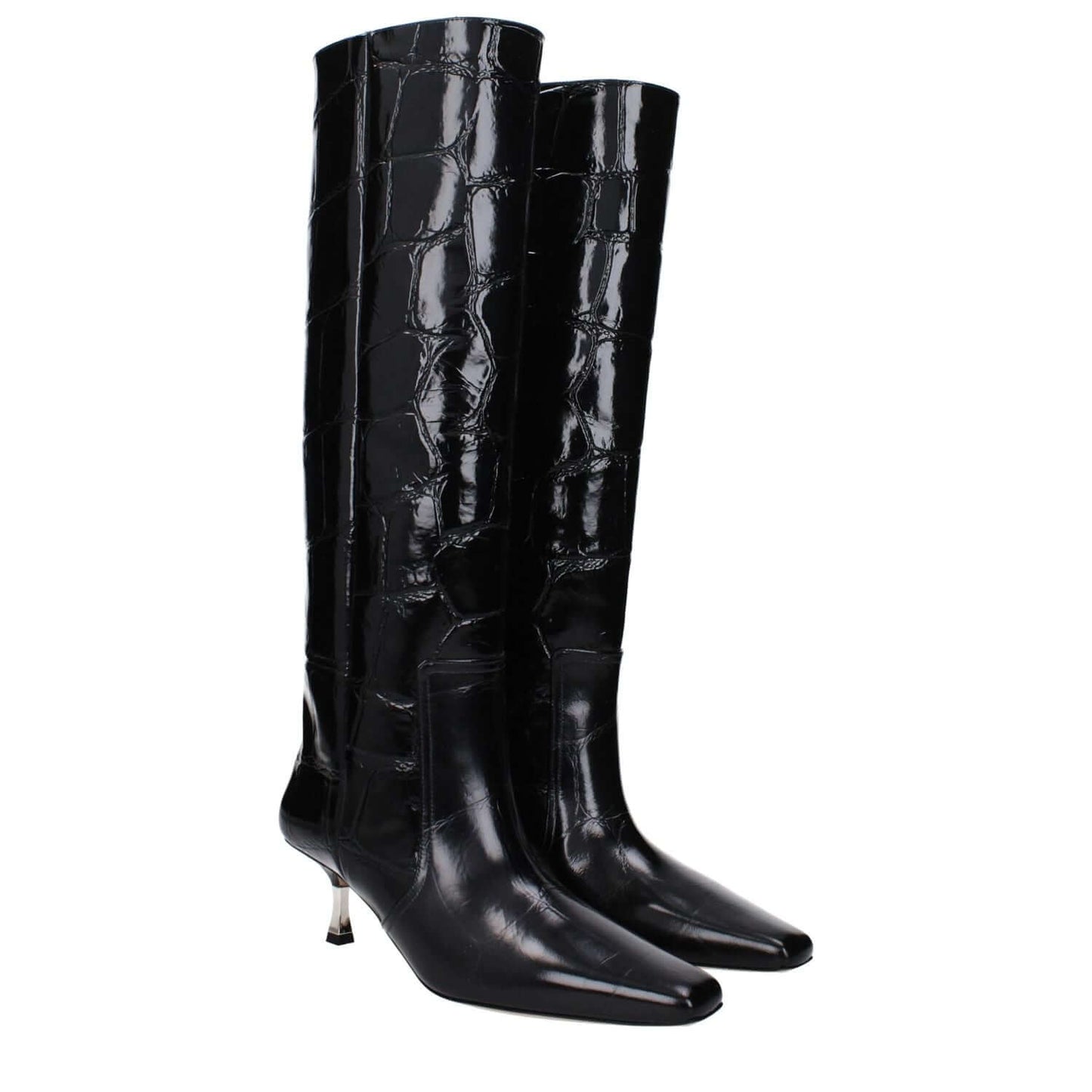 Paris Texas Black Leather High Heel Boots
