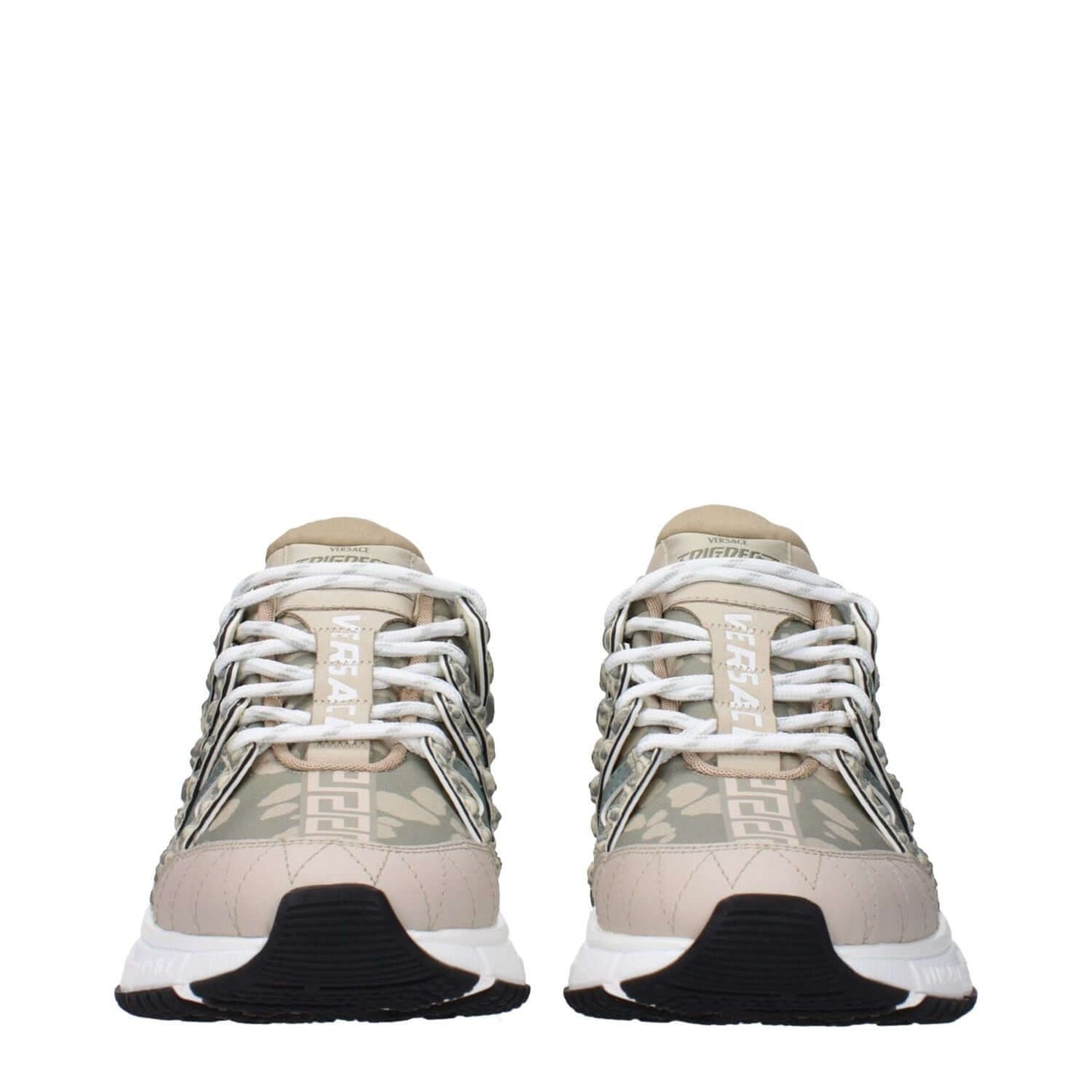 Front view of Versace Green Fabric Low Top Sneakers with lace-up closure and rubber sole.