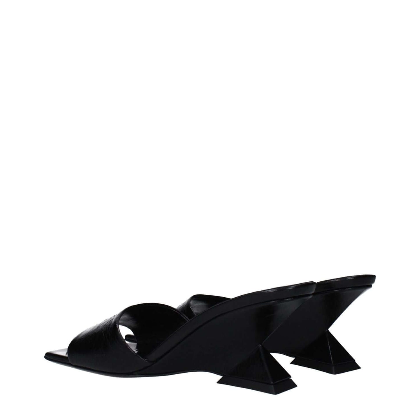 The Attico Black Leather Flat Sandals with vintage and aged effect, MPN S605L070100, F83208, side view.