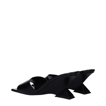 The Attico Black Leather Flat Sandals with vintage and aged effect, MPN S605L070100, F83208, side view.