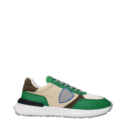 Philippe Model Green Fabric Athletic Sneakers with front and back logos and vintage effect.