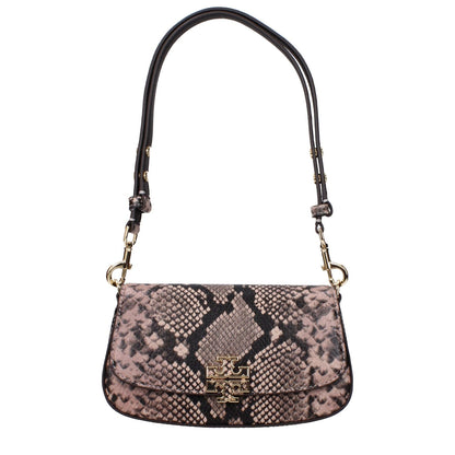 Tory Burch Pink Leather Shoulder Bag with front logo and adjustable, removable straps in a stylish design.