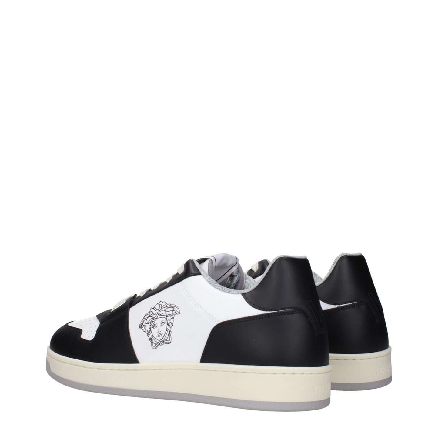 Versace White Leather Low Top Sneakers with logo details, stylish and modern design, perfect for casual wear.