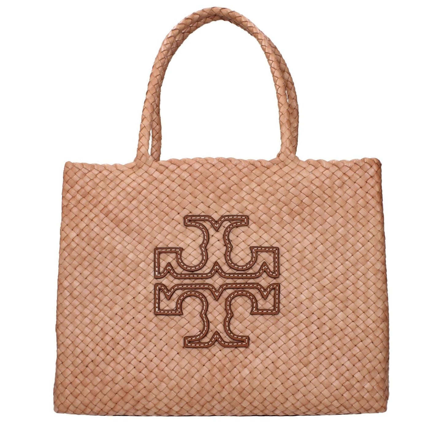 Tory Burch Pink Leather Shoulder Bag with front logo and removable inner clutch, featuring design details.