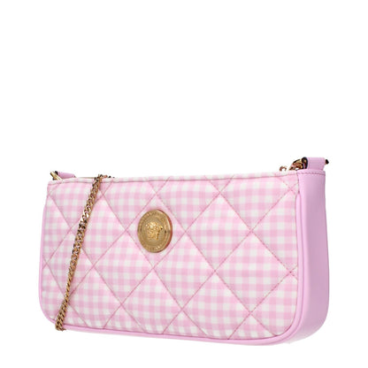 Versace Pink Fabric Shoulder Bag with gold medallion and chain strap, pink checkered design, SKU F83750, MPN 10155411A139842PQ5VP