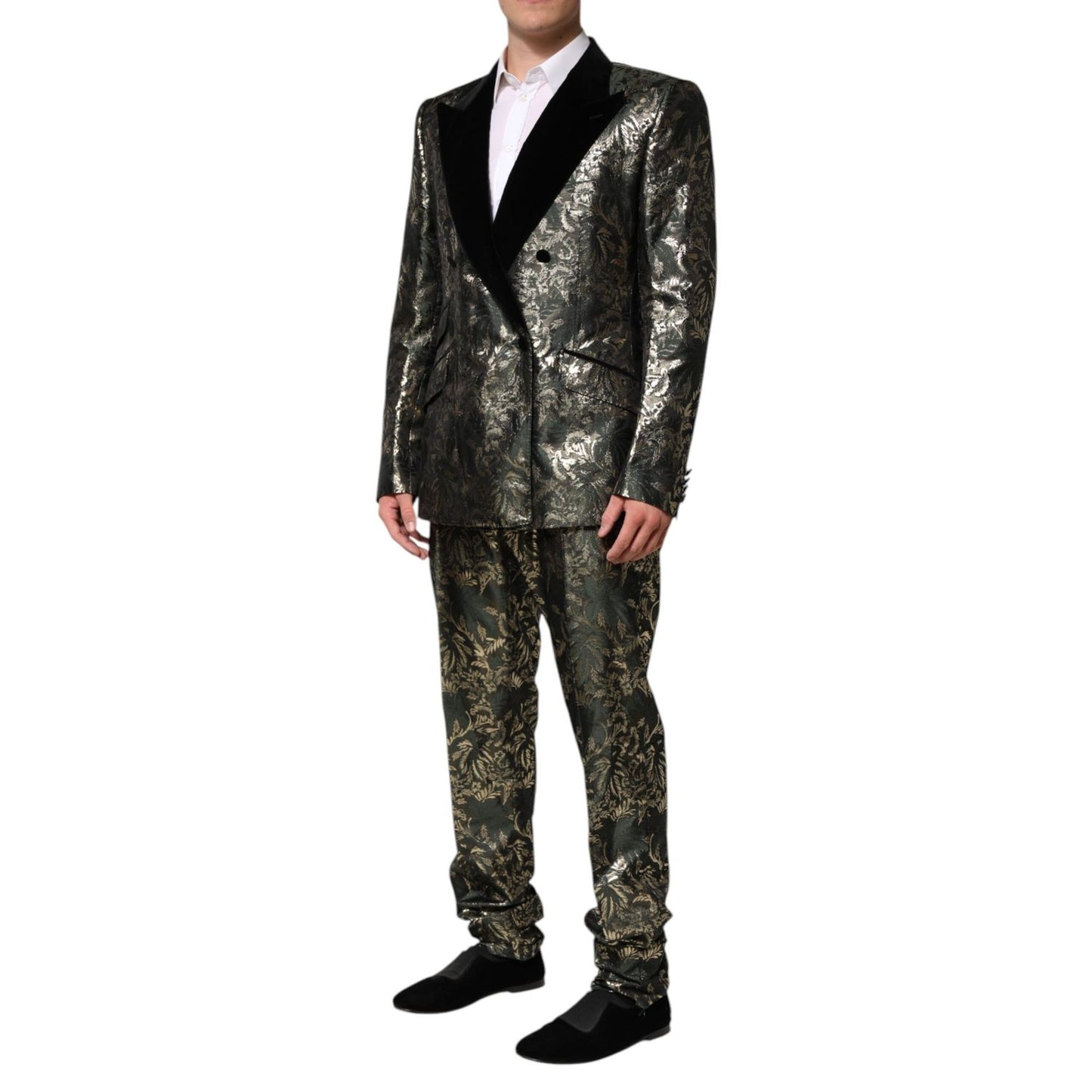Dolce & Gabbana Metallic Floral Jacquard Silk 2 Piece Suit