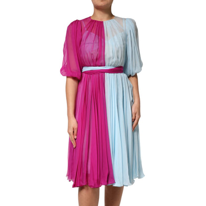 Dolce & Gabbana Fuchsia Light Blue Silk Two Tone Midi Dress