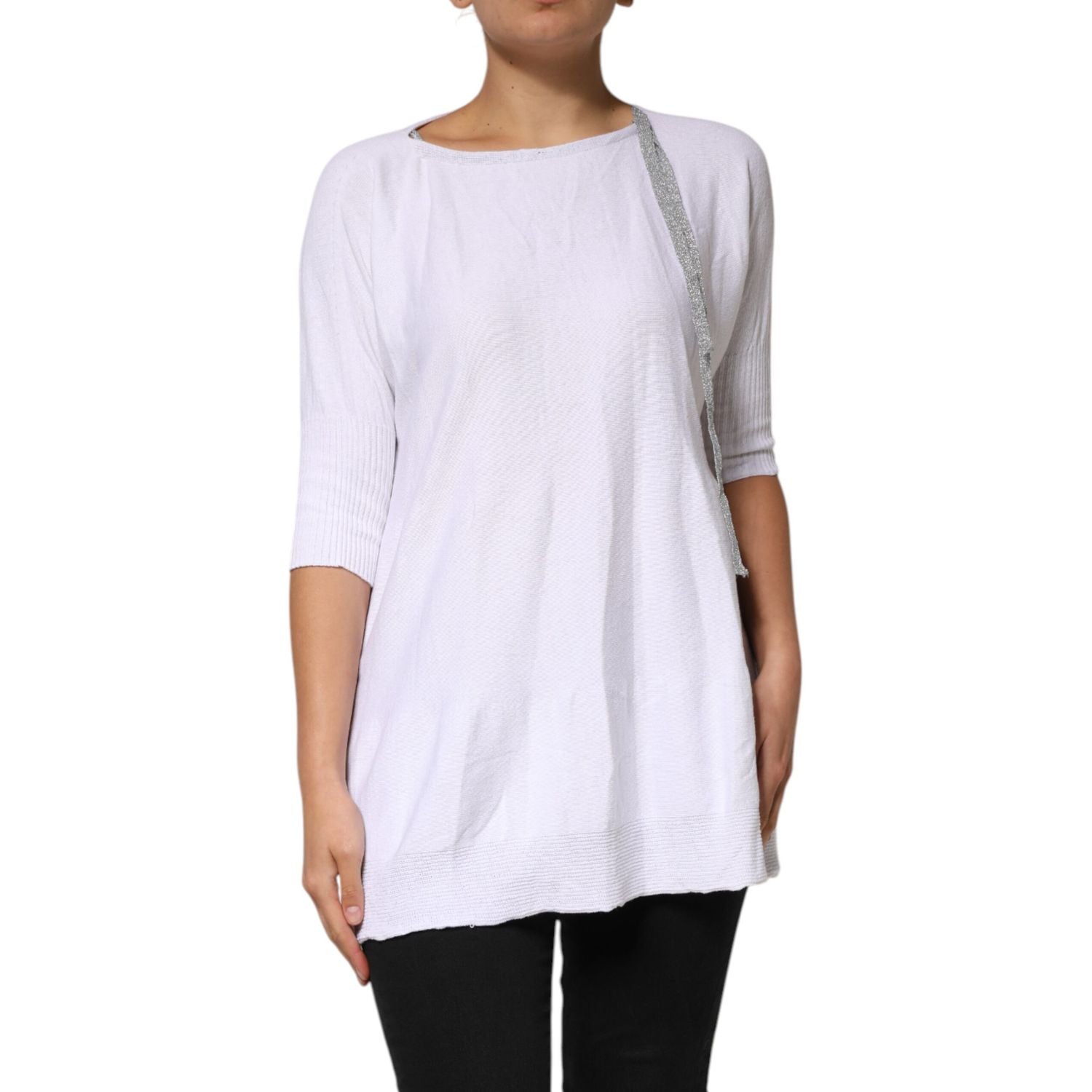 PINK MEMORIES White Cotton Short Sleeves Round Neck Blouse Top