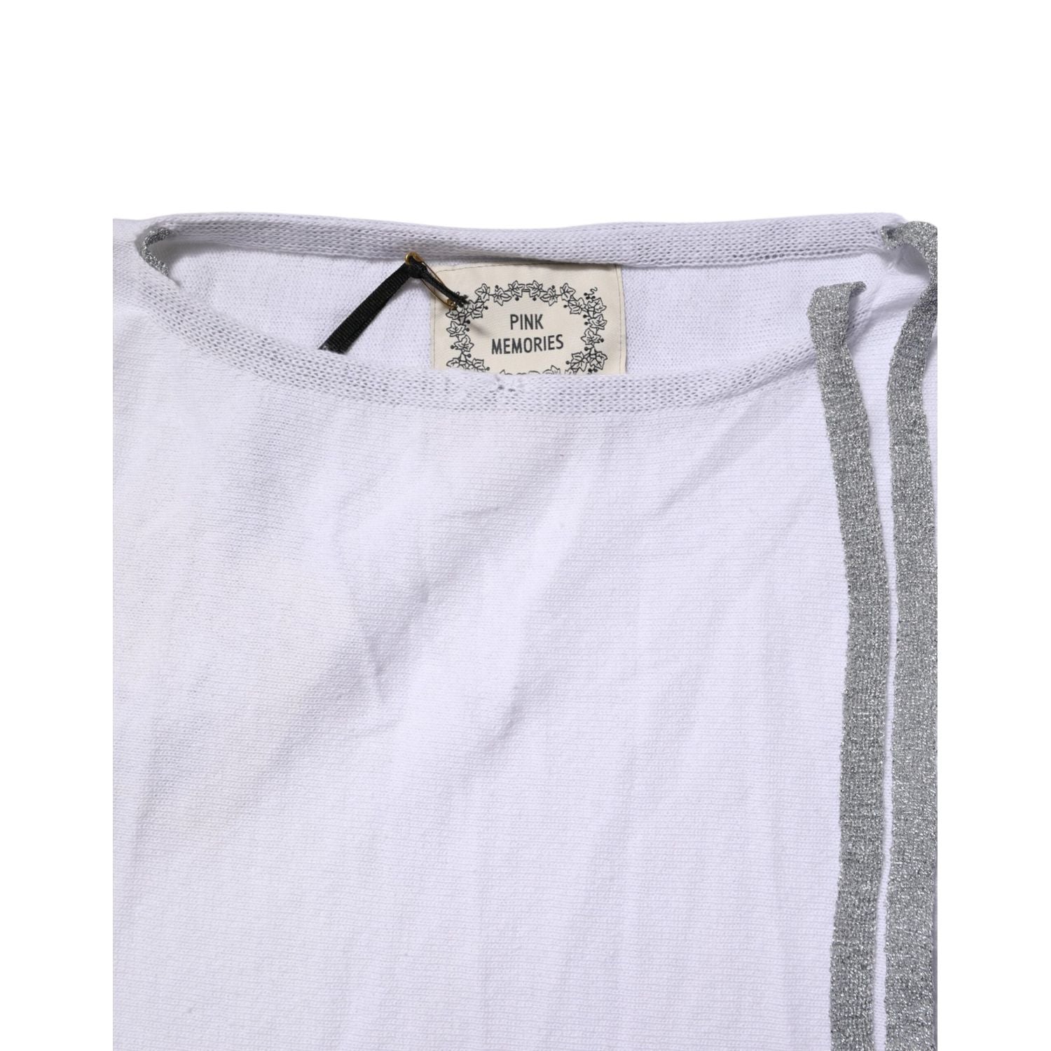 PINK MEMORIES White Cotton Short Sleeves Round Neck Blouse Top