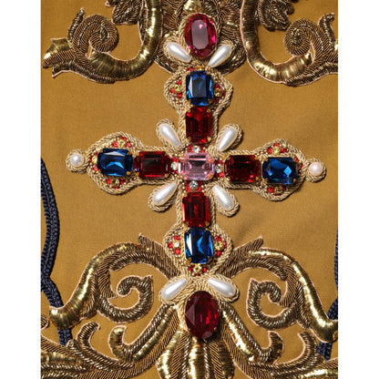 Dolce & Gabbana Yellow Crystal Cross Runway Vest Jacket Top