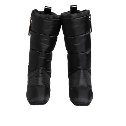 Dolce & Gabbana Black Padded Mid Calf Logo Heel Boots Shoes