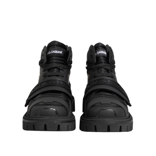 Dolce & Gabbana Black Leather Trekking Sneakers Boots Shoes