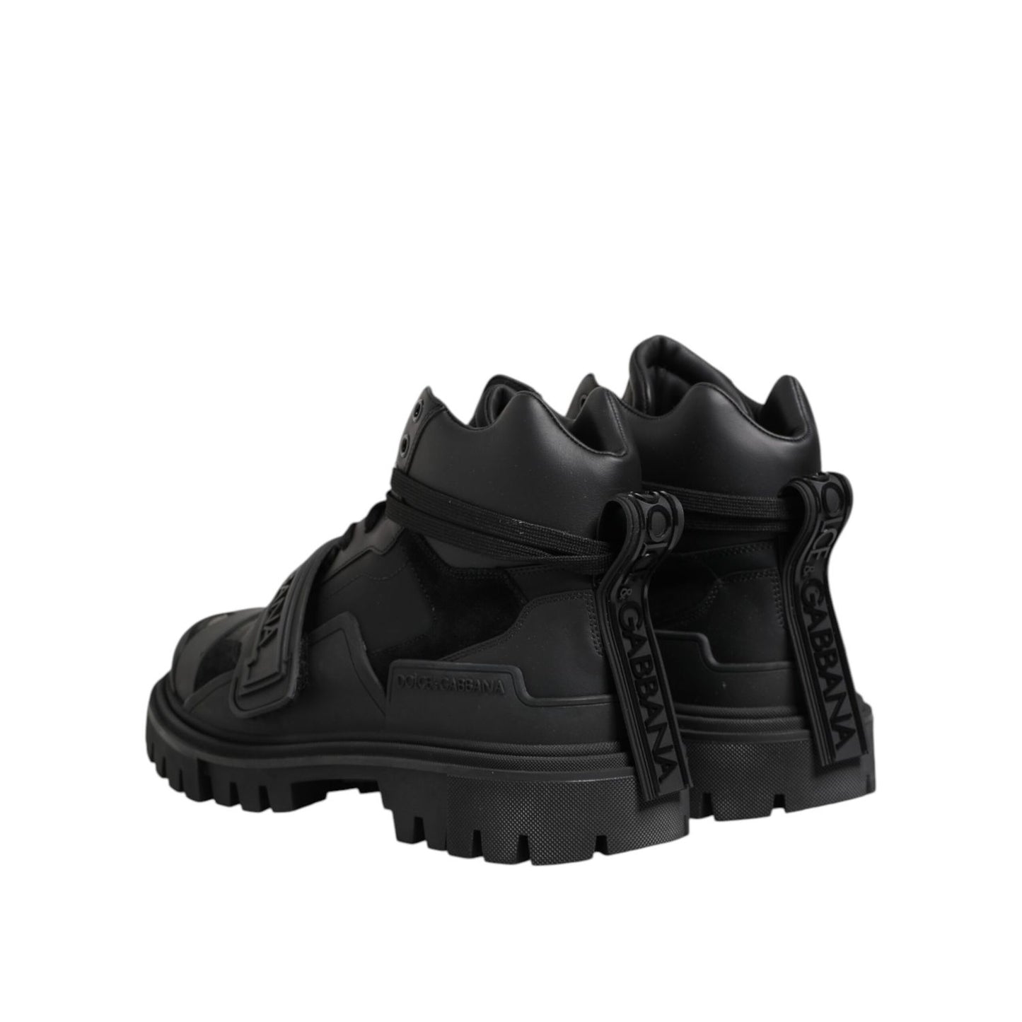 Dolce & Gabbana Black Leather Trekking Sneakers Boots Shoes