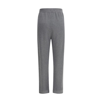 Brunello Cucinelli Gray Cotton Casual Pants with ribbed knit design, silver thread embellishment, and elastic waistband for comfort.