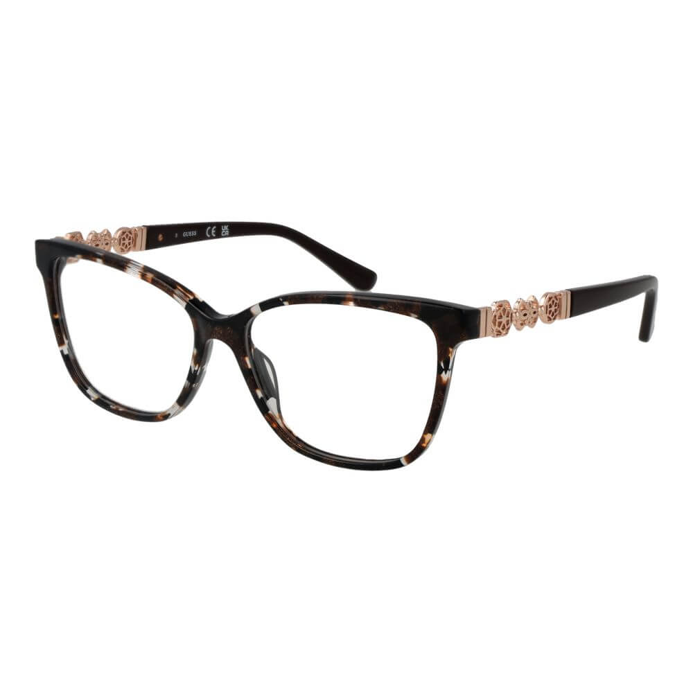 Guess Brown Acetate Glasses (Frames) for women, full-rim design, demo lenses, brown color, includes branded case.