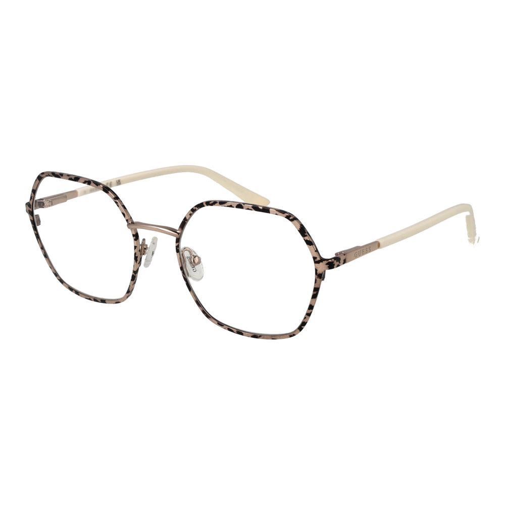 Guess Gold Women Glasses Frame, full-rim square design, gold metal with demo lenses, 53-19-140 size, includes branded case.
