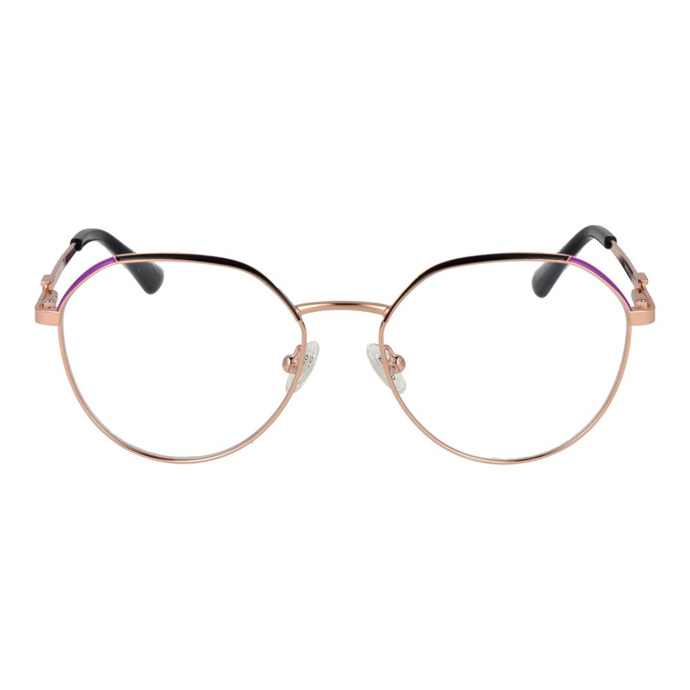 Guess Rose Gold Women Glasses Frame in full-rim metal with demo lenses, square shape, and spring hinge; includes branded case.