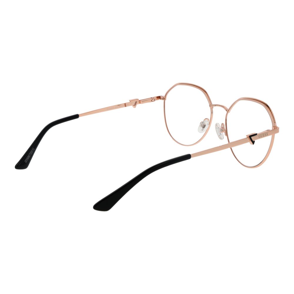 Guess Rose Gold Women Glasses Frame in metal with full-rim style, demo lenses, and branded case included.