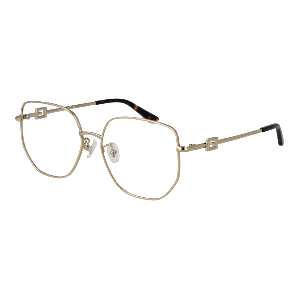 Guess Gold Metal Glasses (Frames) for women, square style, full-rim design, gold metal frame with demo lenses.