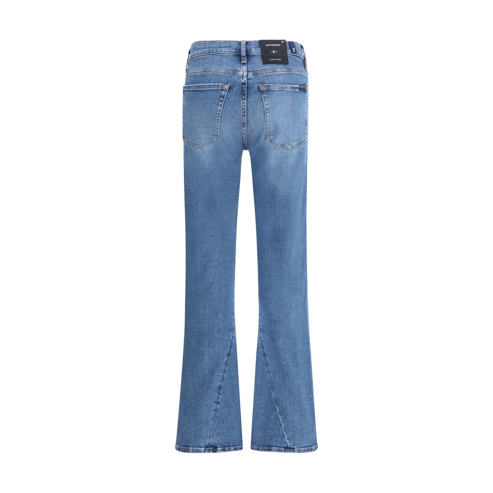Back view of 7FOR Blue Cotton Flared Jeans showcasing mid-rise fit and flare design with a five-pocket pattern.