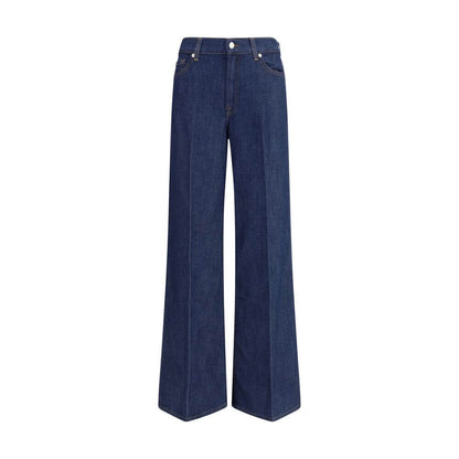 7FOR Blue Cotton Jeans Denim, wide-leg design with five-pocket and zip closure, made from soft modal and cotton blend, AW25 season.