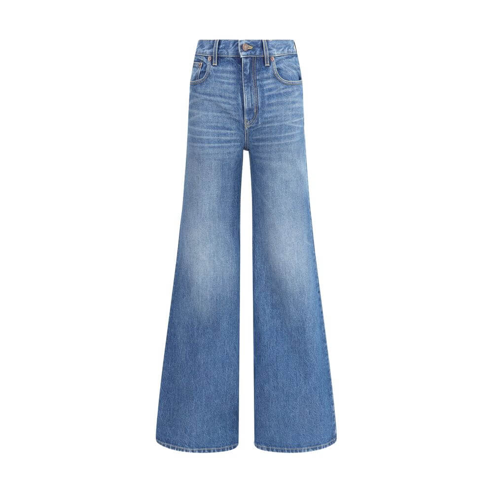Chloé Blue Cotton Flared Jeans with high waist and five-pocket design for elegant, timeless style and comfort.