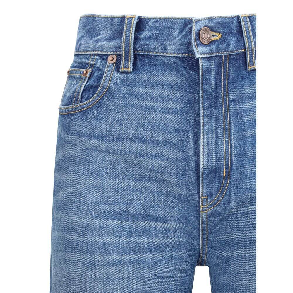 Chloé Blue Cotton Flared Jeans, high-waisted five-pocket design with belt loops for an elegant and timeless look.