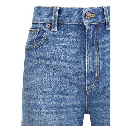 Chloé Blue Cotton Flared Jeans, high-waisted five-pocket design with belt loops for an elegant and timeless look.