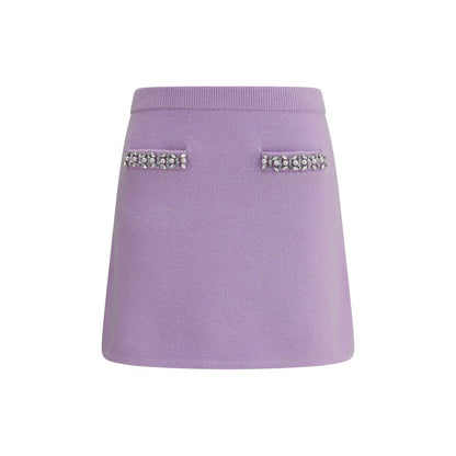 Self-Portrait Purple Viscose Mini Skirt with jewel embellishments and slit pockets, featuring a stretch elastic waistband for comfort.
