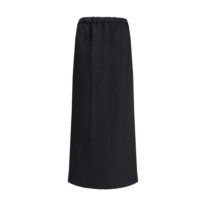 The Row Black Cotton Midi Skirt with flared fit and elastic waist, made from cotton-silk voile for understated elegance, front view