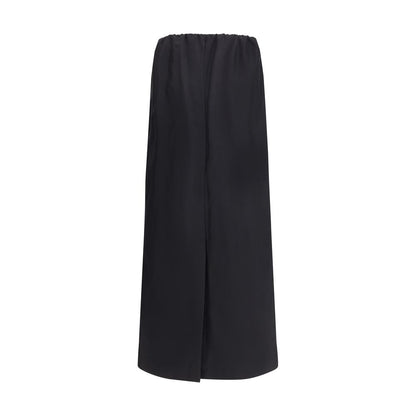 The Row Black Cotton Midi Skirt with minimalist design, crafted from cotton-silk voile, showcasing elegance and comfort with a flared fit.