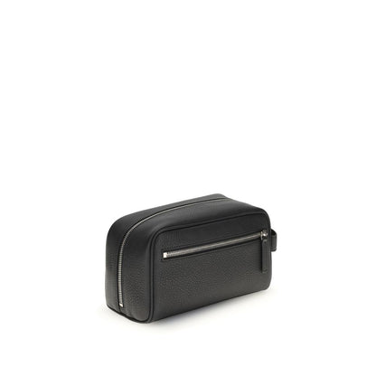 Balenciaga Black Calf Leather Bos Taurus Handbag with zipper and card slots, showcasing a stylish and functional compact design.