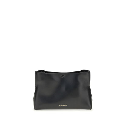 Givenchy Black Calf Leather Bos Taurus Clutch Bag with gold logo, magnetic closure, and adjustable shoulder strap.