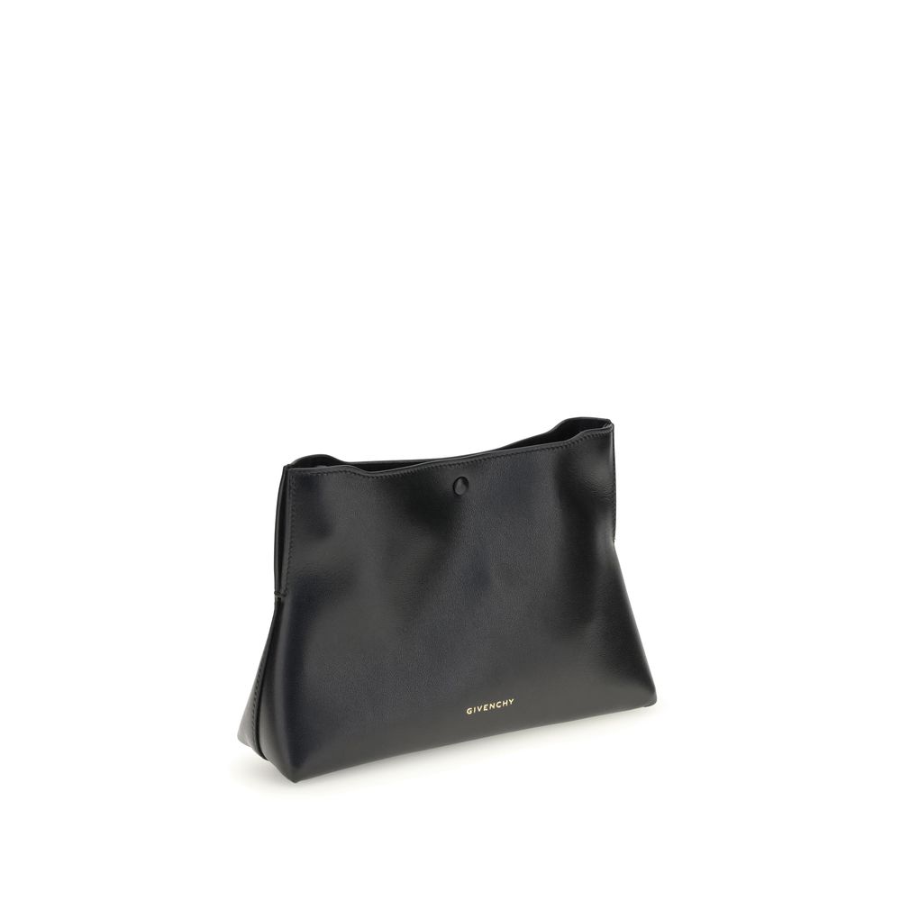 Givenchy Black Calf Leather Bos Taurus Clutch Bag with gold logo and adjustable strap, elegant and versatile accessory for AW25.