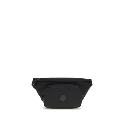 Moncler Black Nylon Clutch Bag with adjustable belt and zippered pockets for security and convenience.