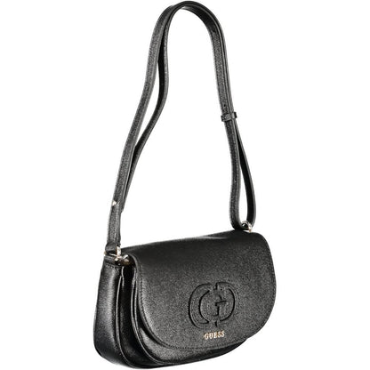 Elegant Guess Jeans Black Polyethylene Women Handbag with adjustable strap and dual compartments.