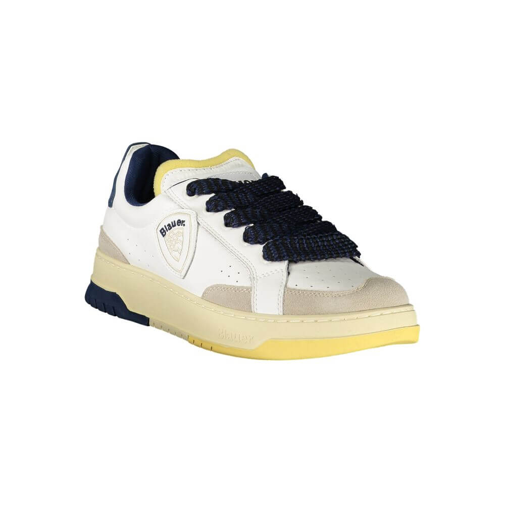 Blauer White Leather Men Sneaker with blue accents and removable insole showcasing modern design and comfort.